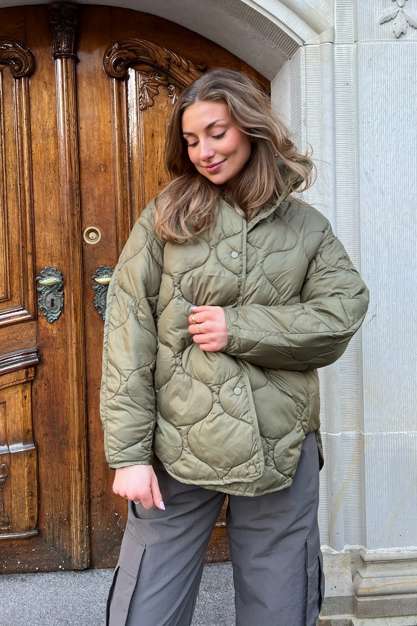 JXNova Shiny Quilted Jacket - Burnt Olive - Image 4