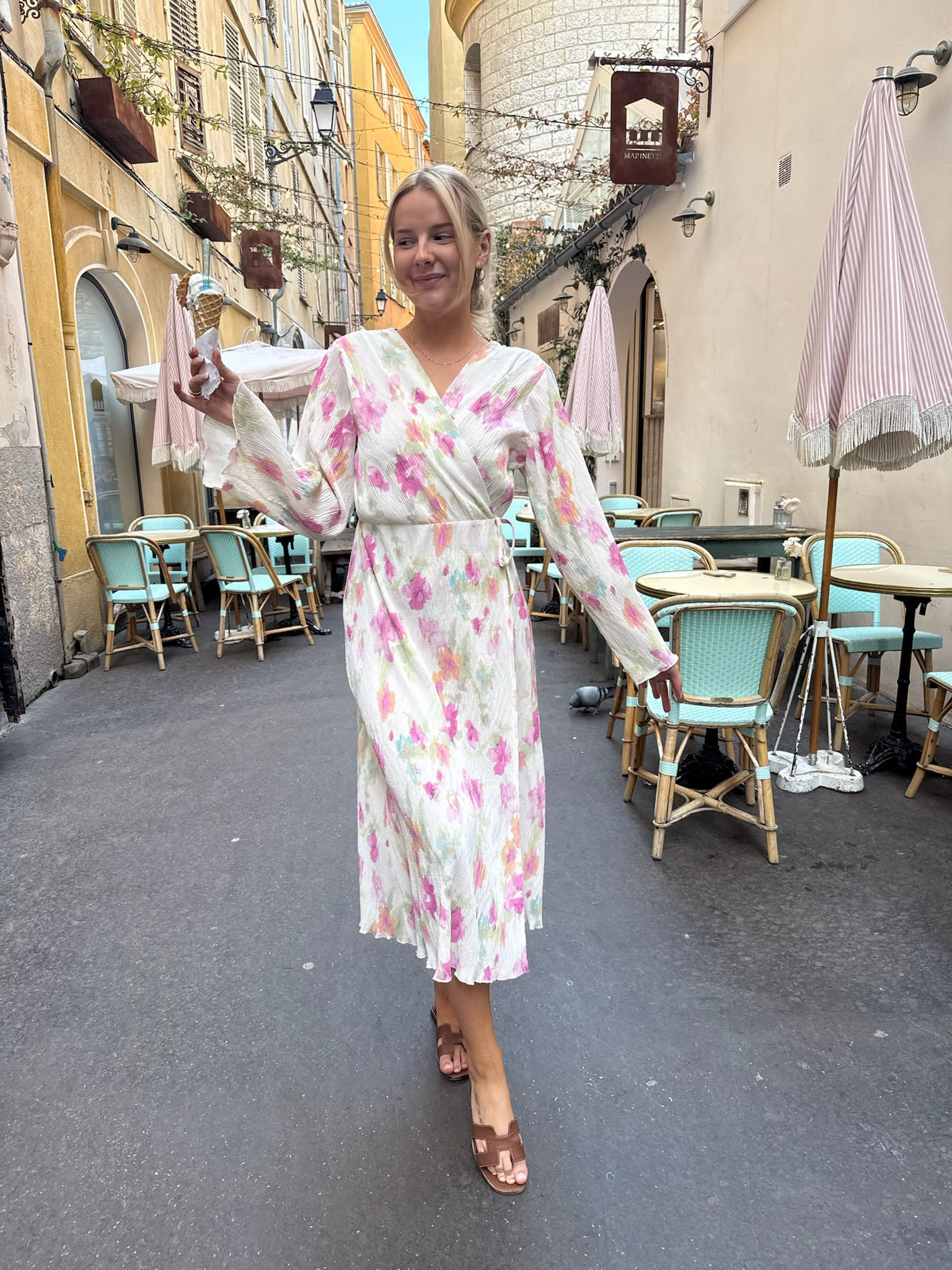 OfeliaIC Long Wrap Dress - Pink Flower Blush Print - Image 7
