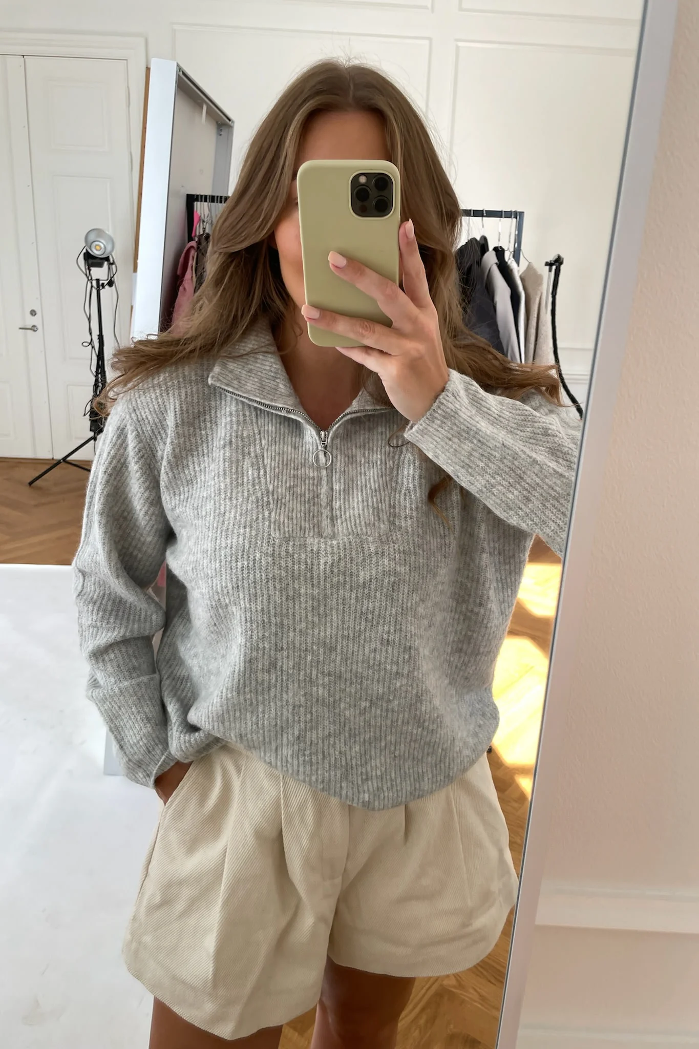 VMPlaza LS Zipper Blouse - Light Grey Melange