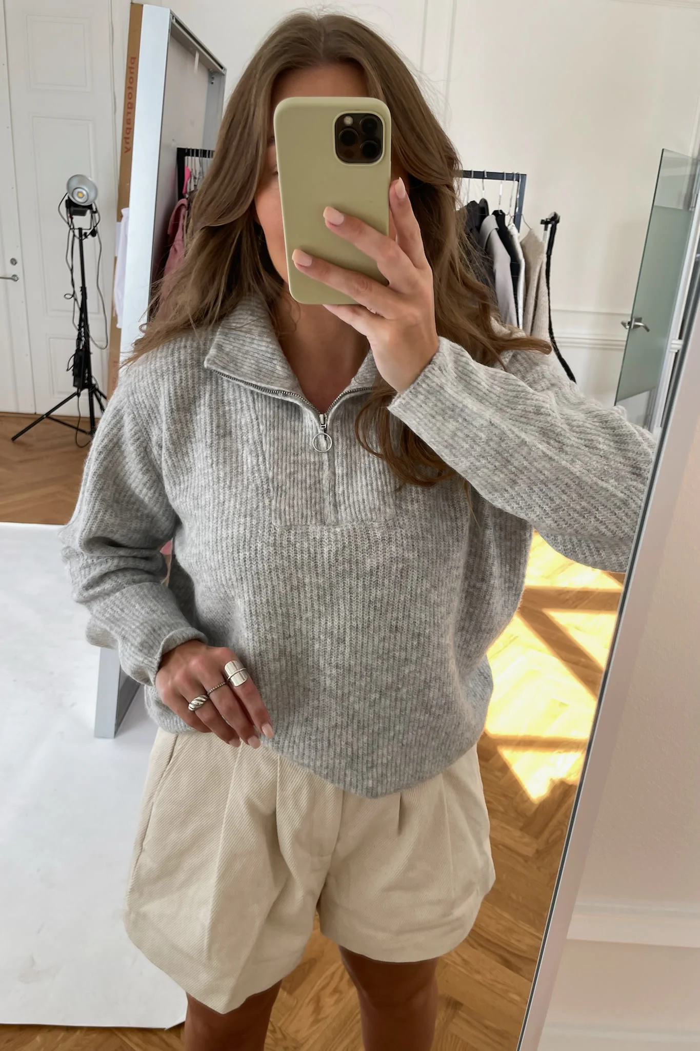 VMPlaza LS Zipper Blouse - Light Grey Melange - Image 2