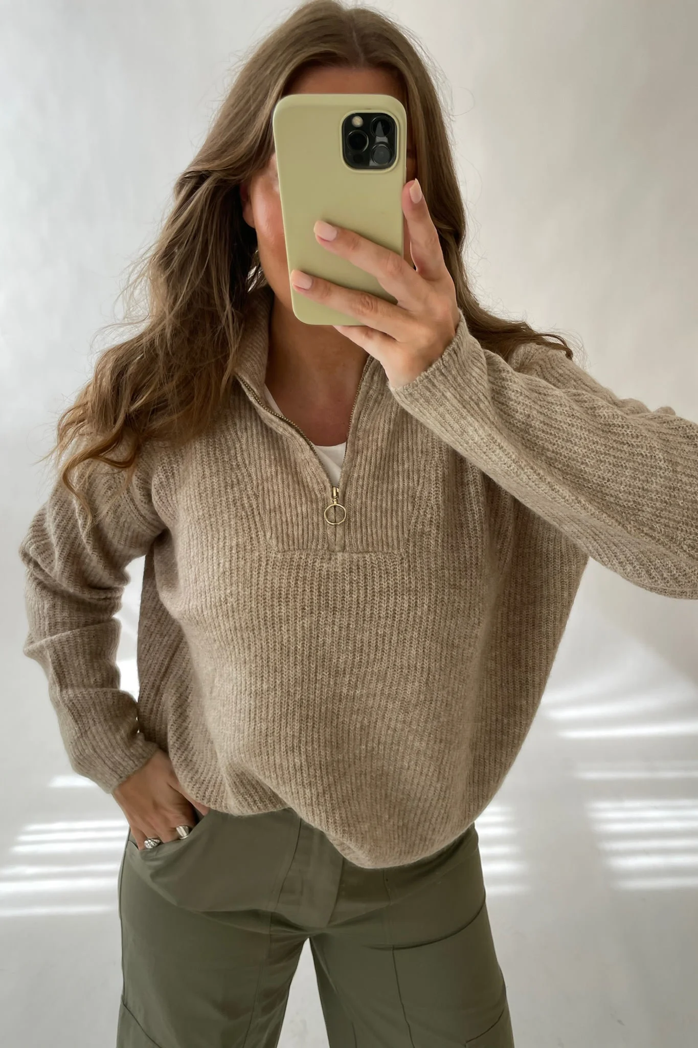 VMPlaza LS Zipper Blouse - Silver Mink W. Melange Gold Zipper