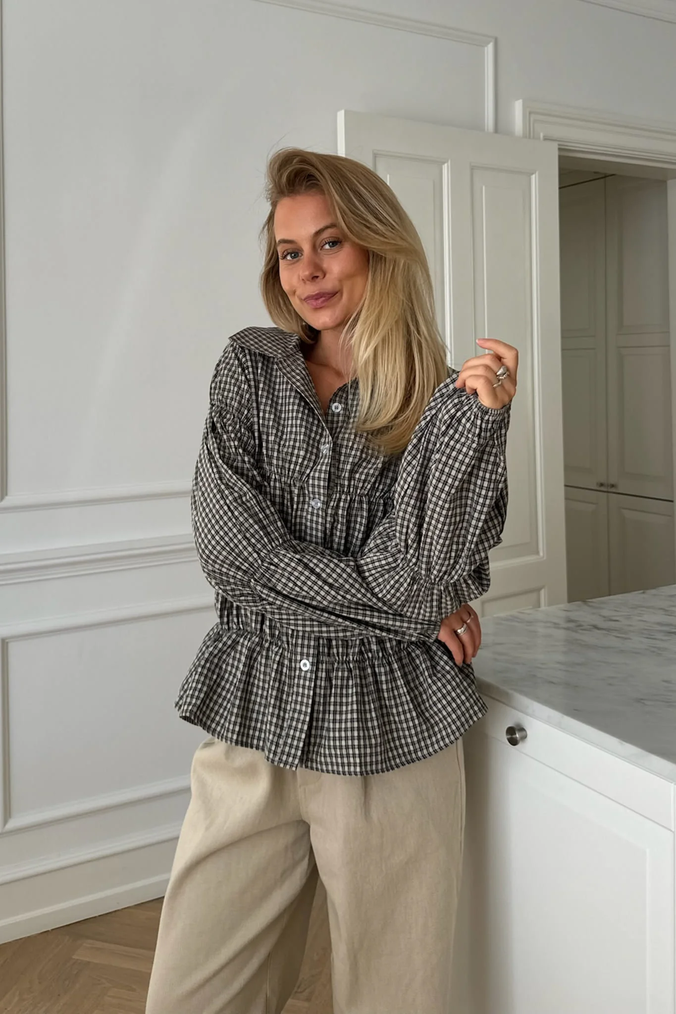 SallyIC Smock Shirt - Black Small Checks - Image 7