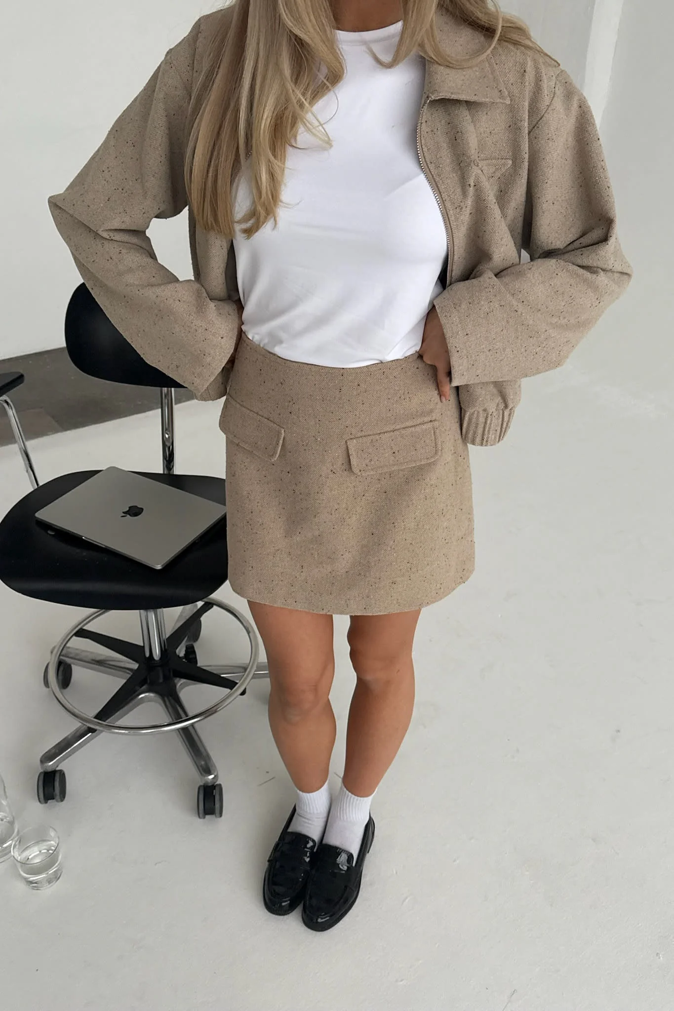 SarahIC Mini Skirt - Beige Melange - Image 5