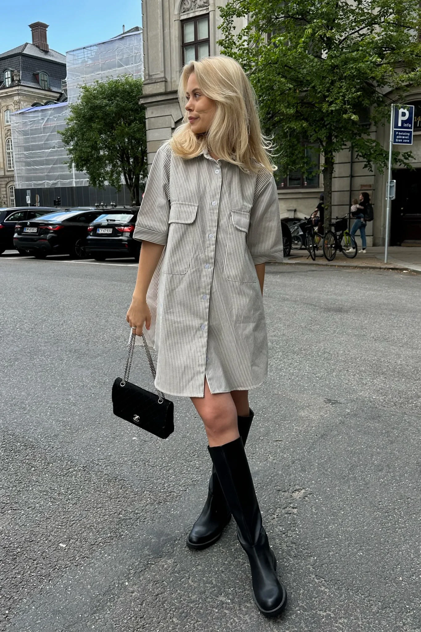 SeldaIC Shirt Dress - Dark Beige Woven Stripe