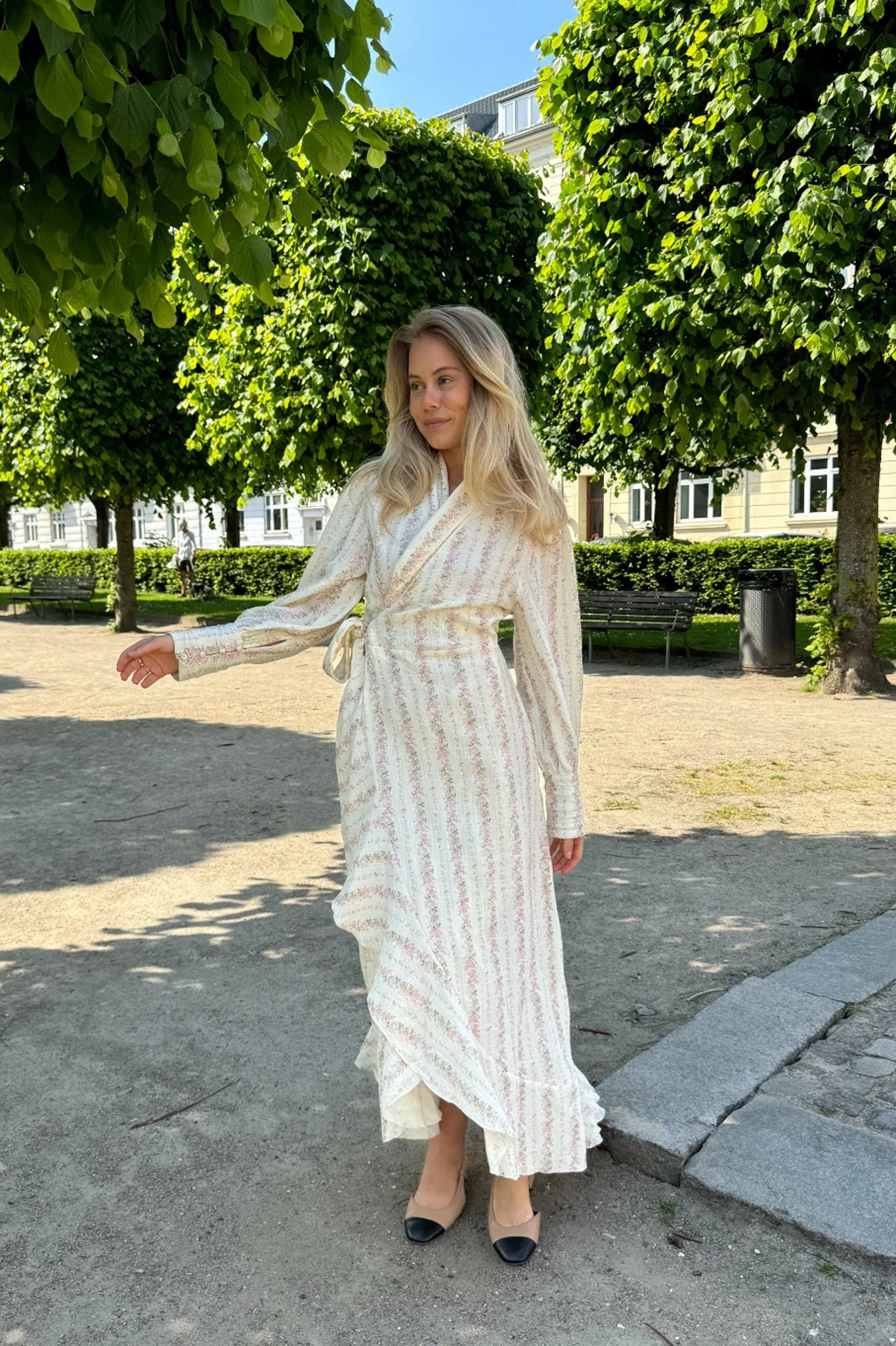 SigneIC Long Wrap Dress - Light Pink Flower Print - Image 9