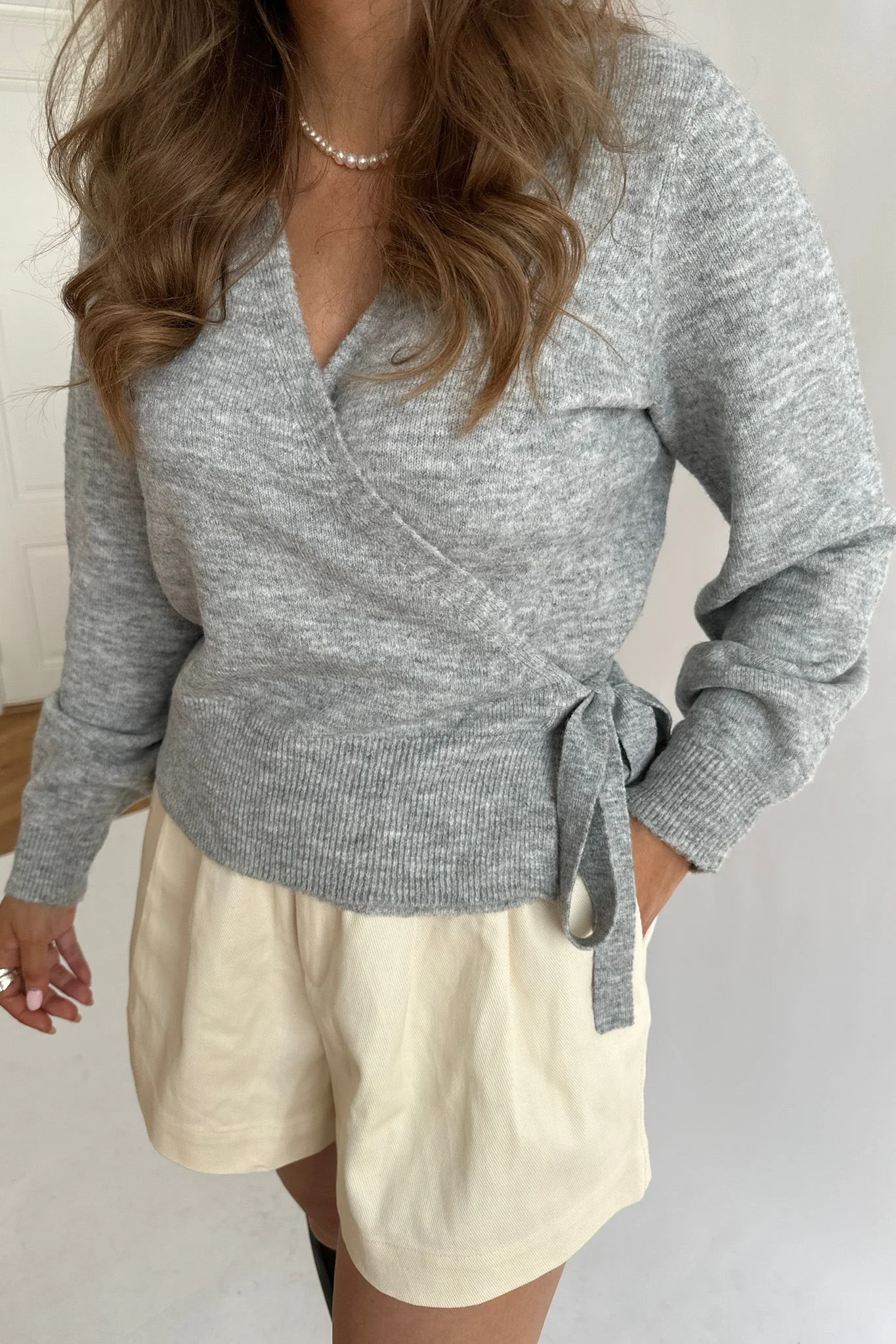 VMSimone LS Wrap Cardigan - Light Grey Melange