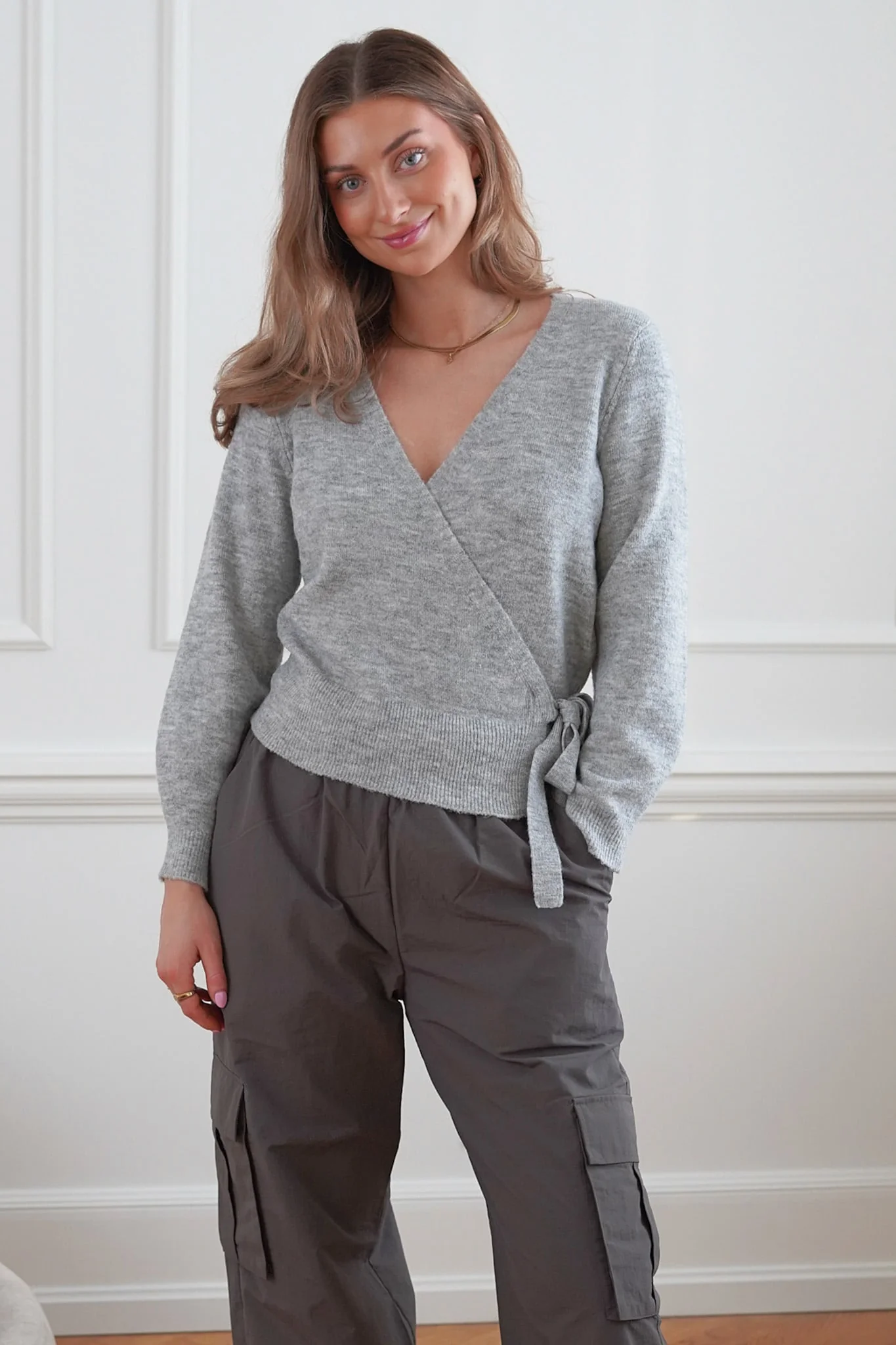 VMSimone LS Wrap Cardigan - Light Grey Melange - Image 3