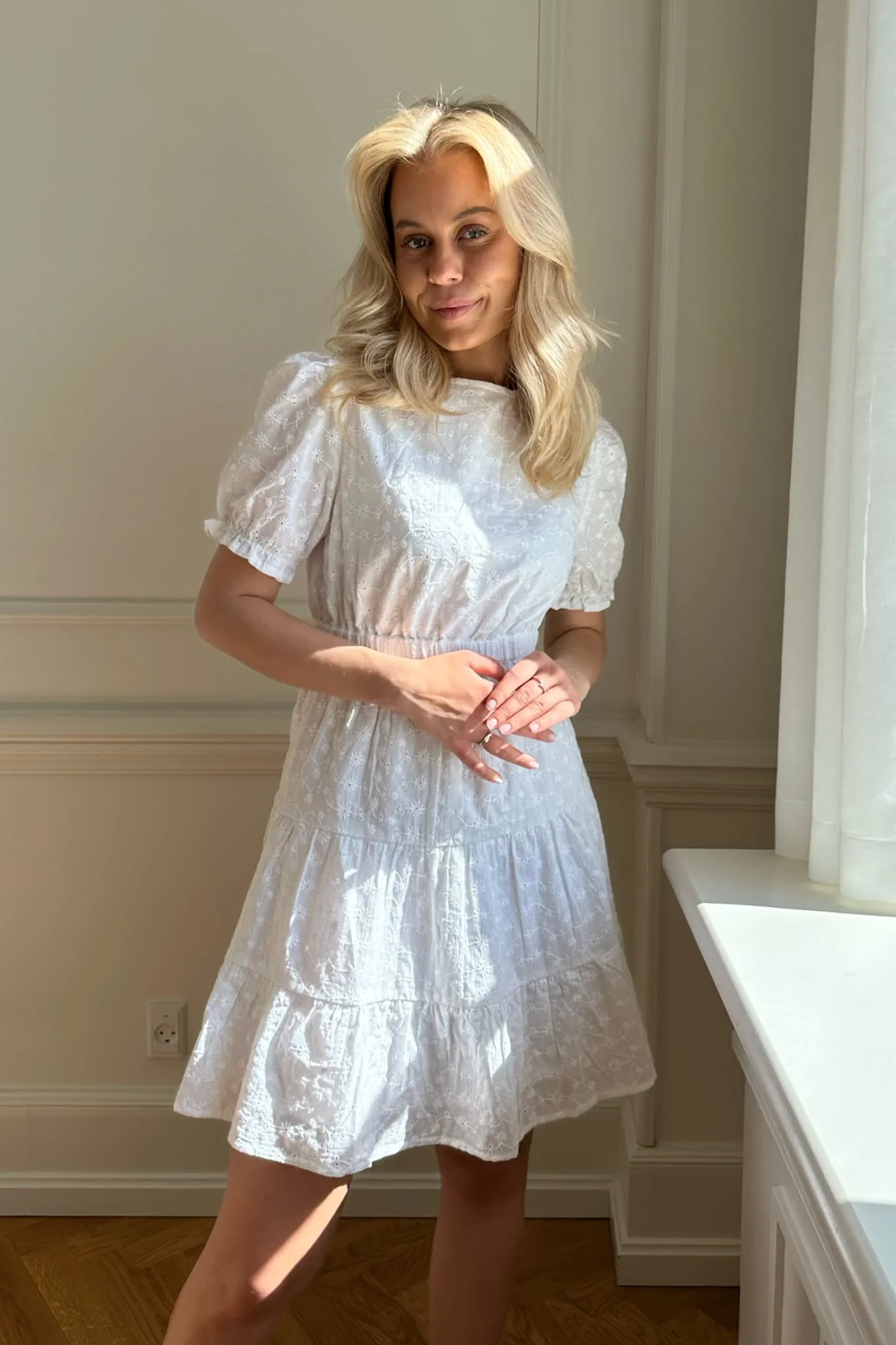 NMSommer SS Broderi Dress - Snow White