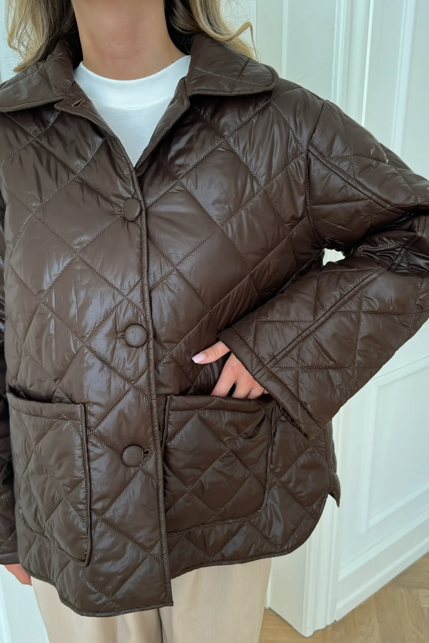 UmaIC Quilted Jacket - Chocolate Brown - Image 16