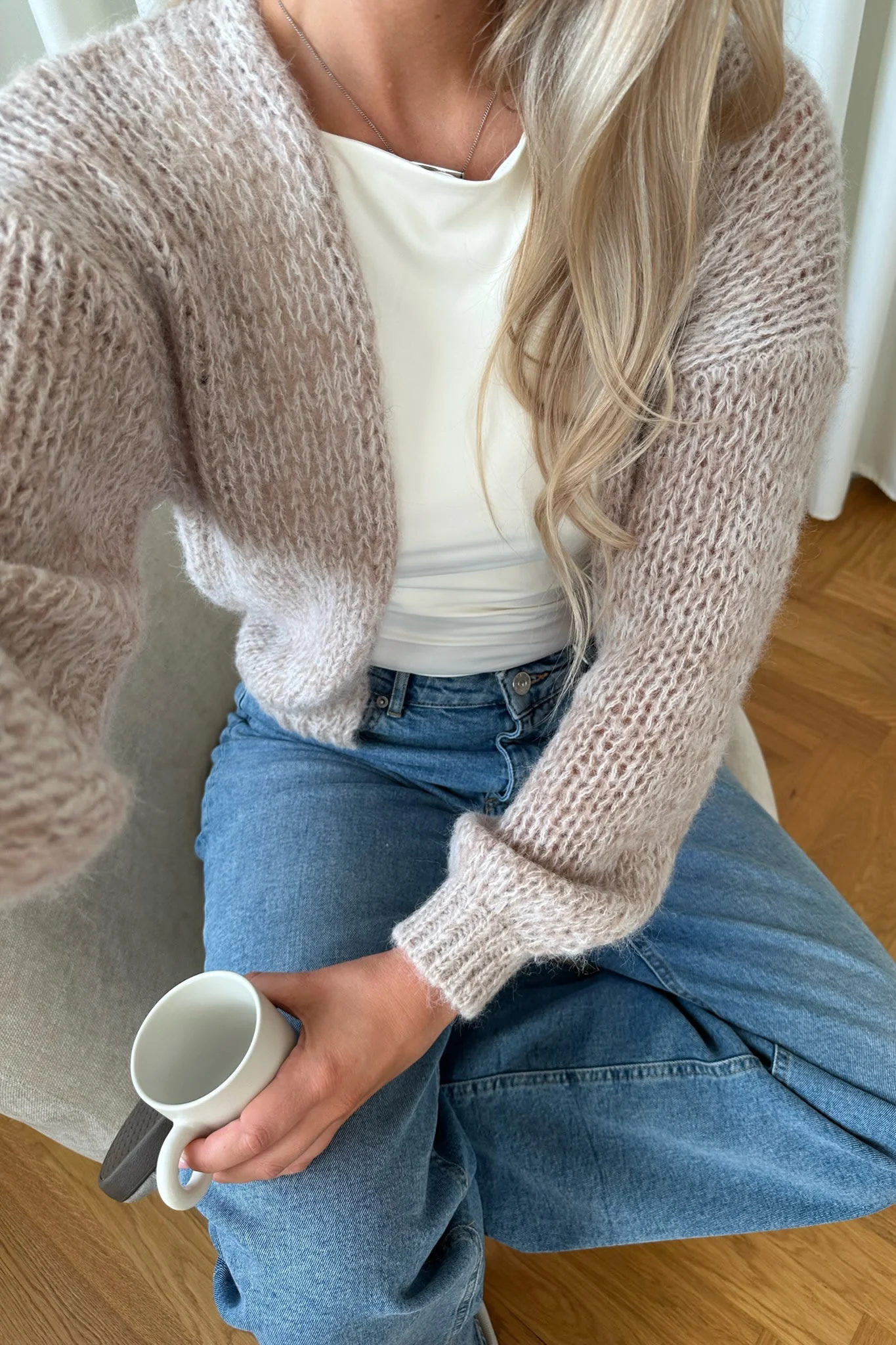 VMBella LS Open Cardigan - Pumice Stone W. Silver Mink