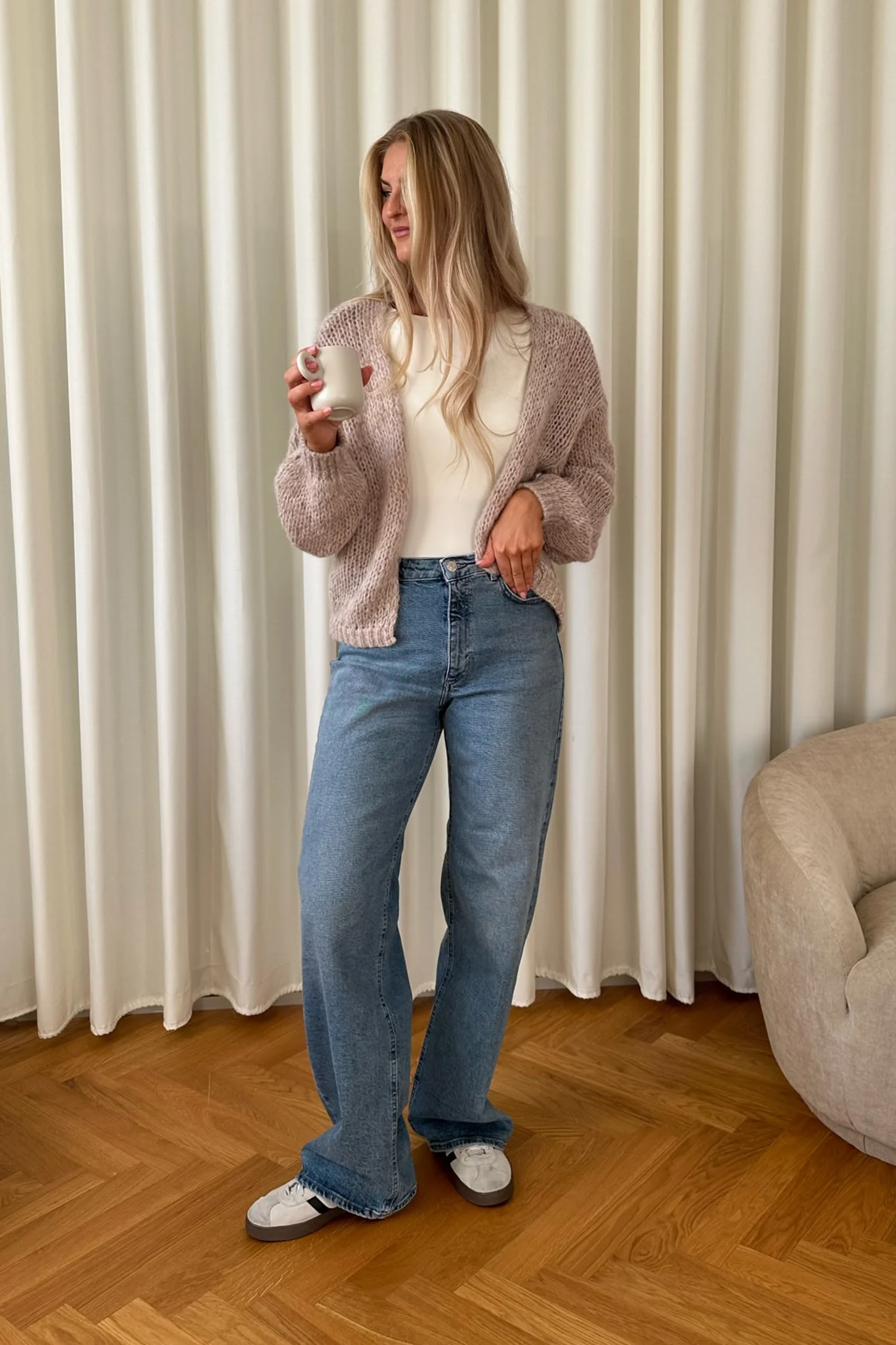 VMBella LS Open Cardigan - Pumice Stone W. Silver Mink - Image 4